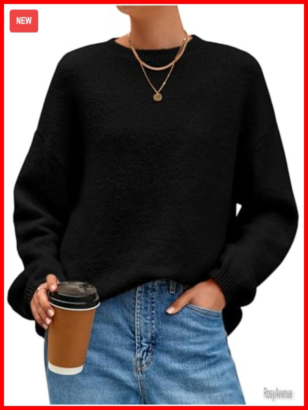 Womens Fuzzy Long Sleeve Chunky Oversized Sweater Crewneck Pullover